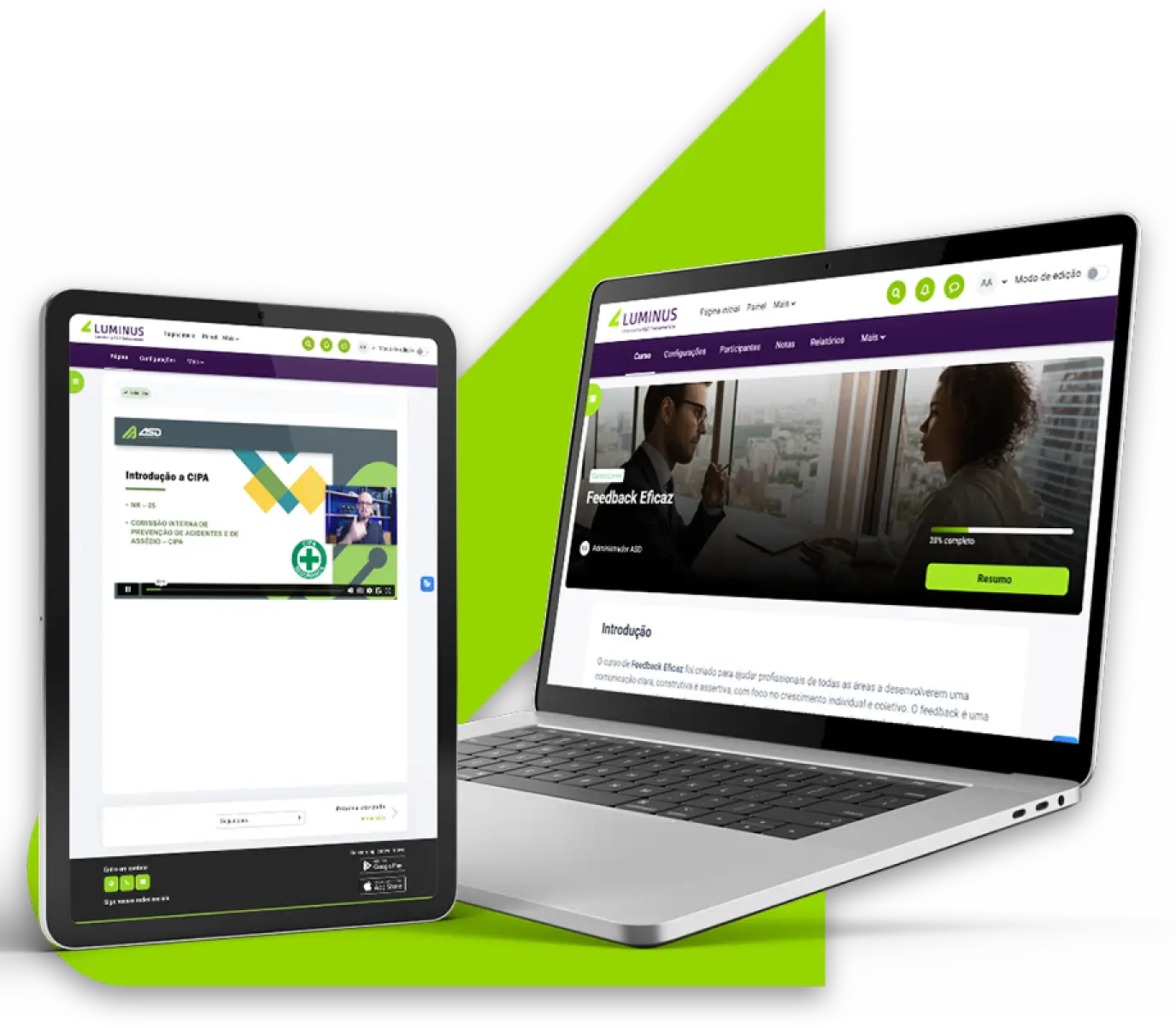Plataforma Luminus em notebook e tablet